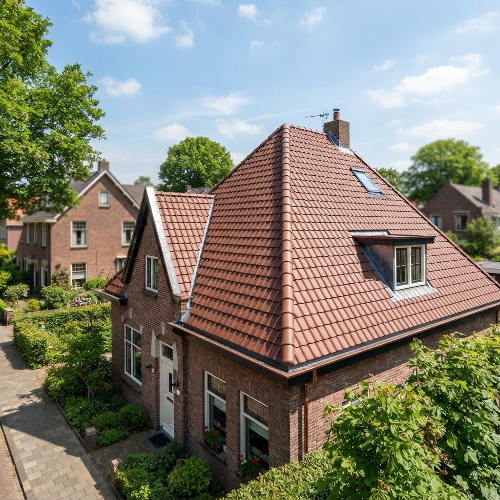 Schuin dak met nieuwe pannen